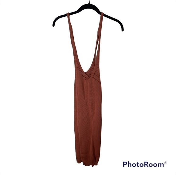 NWT FREE PEOPLE x REVOLVE Burnt Orange Rust Crochet Open Back Knit Mini Dress M - Picture 8 of 10